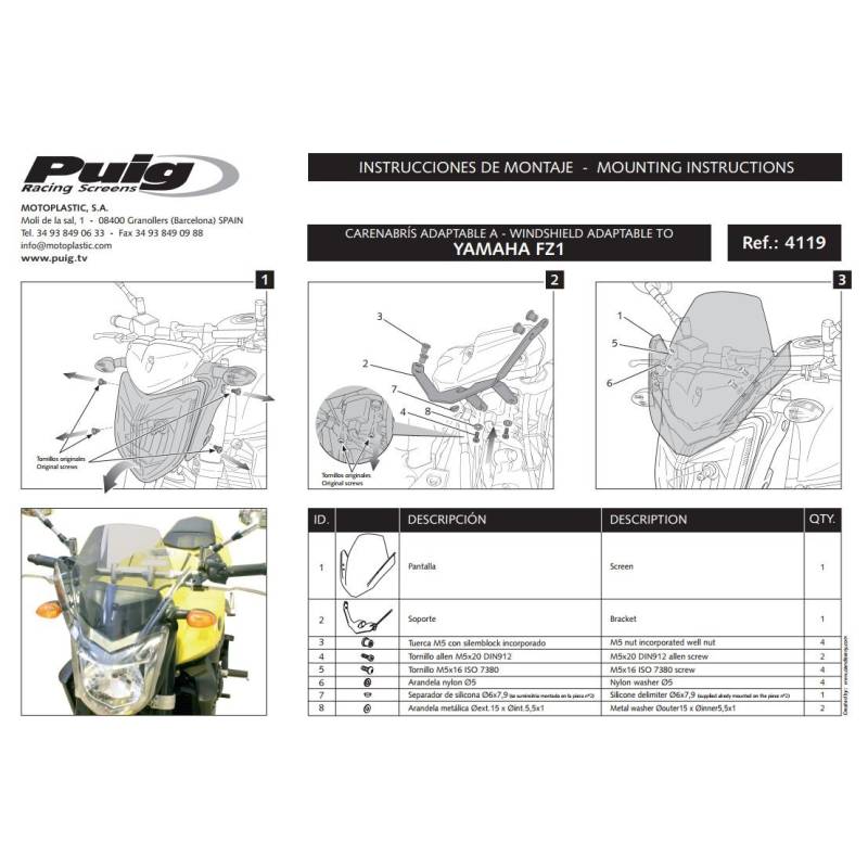 Bulle Pour Moto Yamaha FZ1 Puig 4119 Couleur Noir