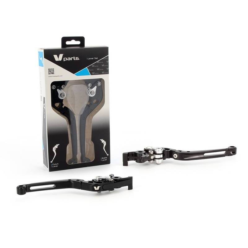 Leviers V-PARTS repliables 177mm taillé masse noir/visserie alu avec adaptateurs par paire MV Agusta